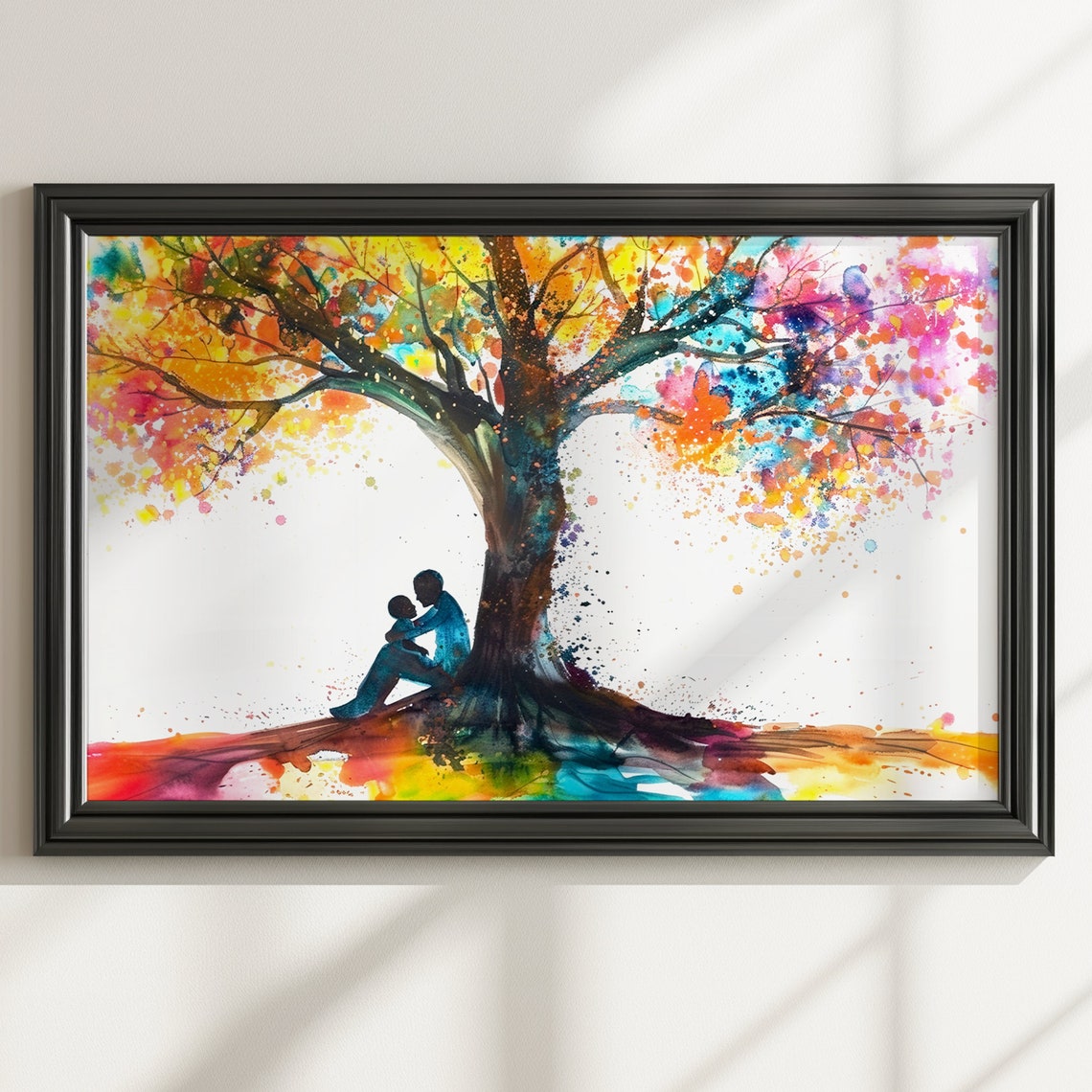 Magical Rainbow Watercolor Tree Couple Silhouette Love Poster