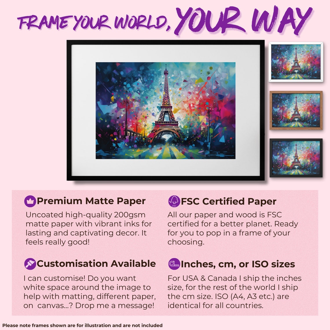 Neon Night Eiffel Tower Electric Paris Street Splatter Art Poster - Image 2