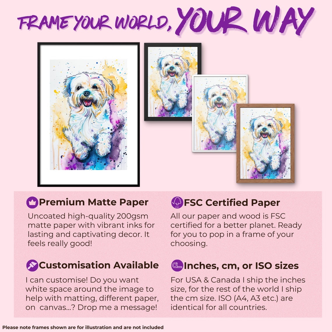 Happy White Puppy Watercolor Splash Cute Fluffy Dog Art Poster - Image 2