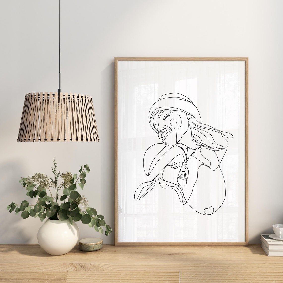 Line Drawing of a Mother Tenderly Kissing Her Childs Forehead Poster
