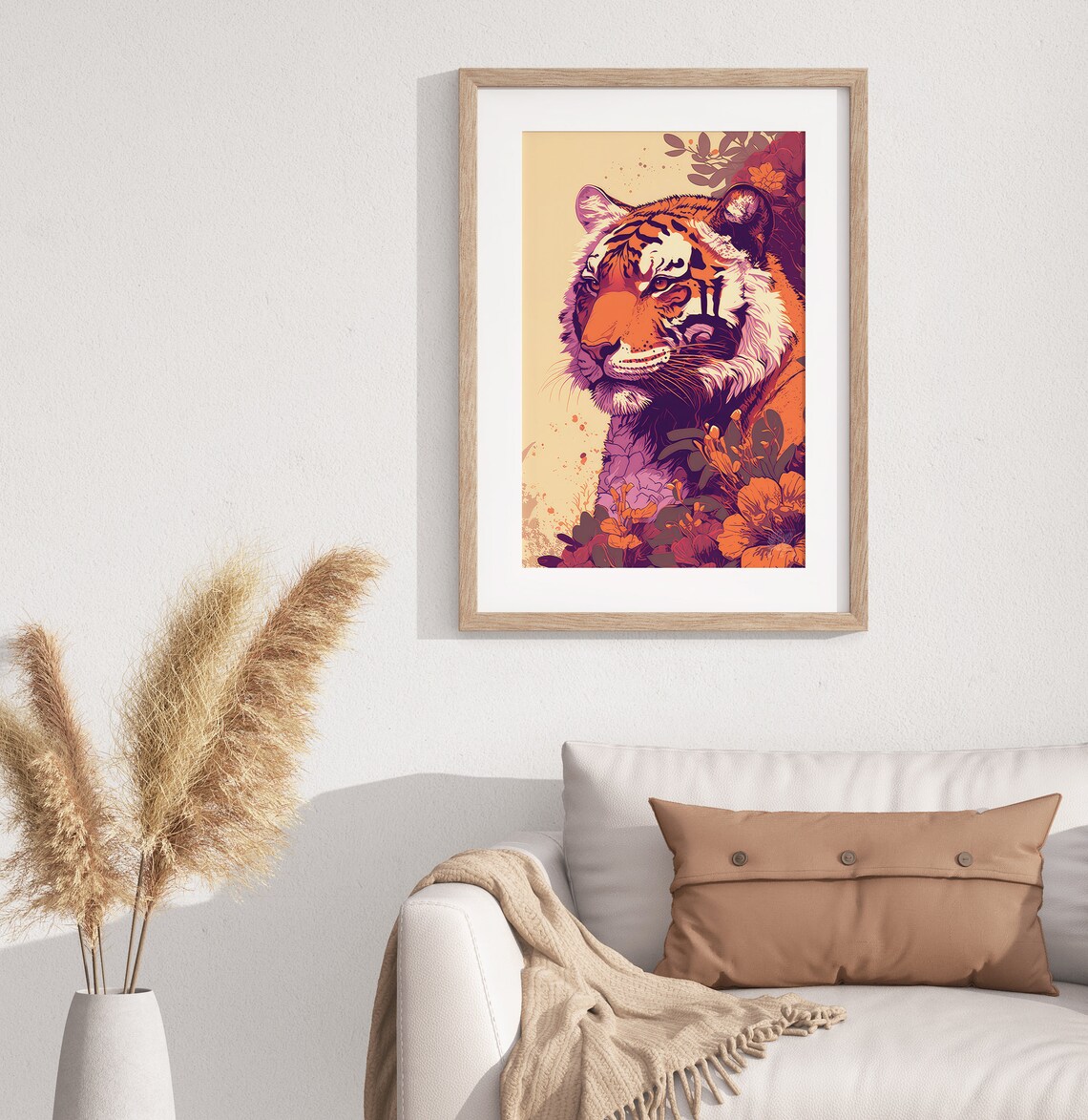 Tiger Portrait Vibrant Florals Modern Jungle Wildlife Poster - Image 3