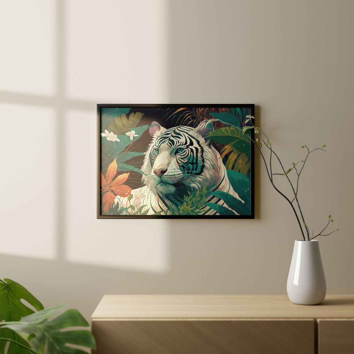 Japanese Floral White Tiger Japanese Poster Art Oriental Jungle Decor Modern Chic - Image 3