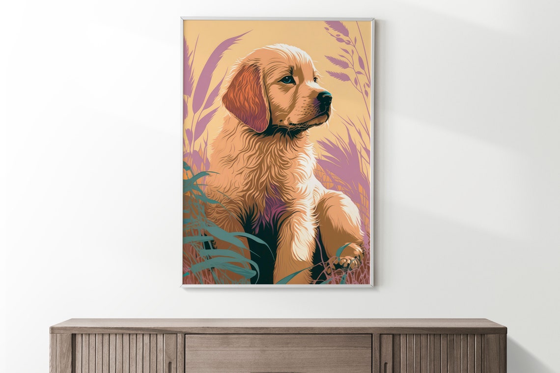 Golden Retriever Art Print Golden Retriever Painting Golden Retriever Puppies Poster Pop Art Pet Painting