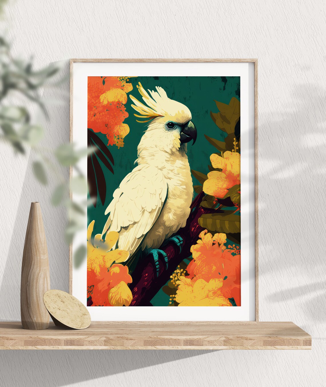 Tropical Cockatoo Boho Art Print, Floral Decor - Image 3