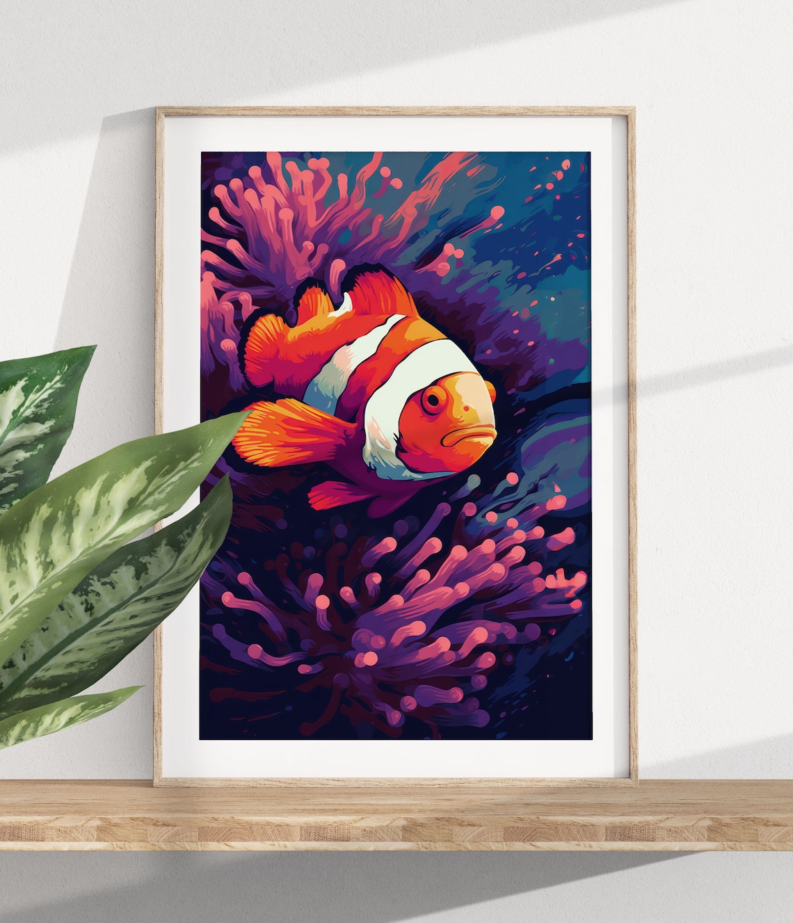 Orange Clownfish Swimming Among Pink Sea Anemones Art Poster - Image 2