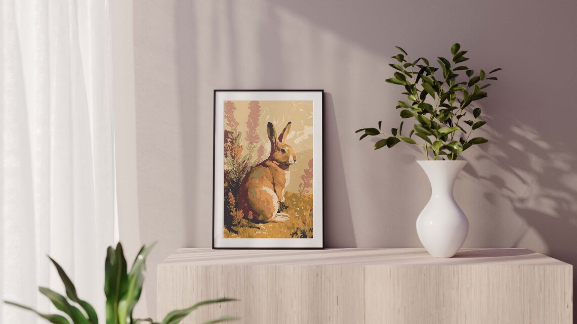 Brown Bunny Rabbit Resting in Golden Wildflower Meadow Poster - Image 4
