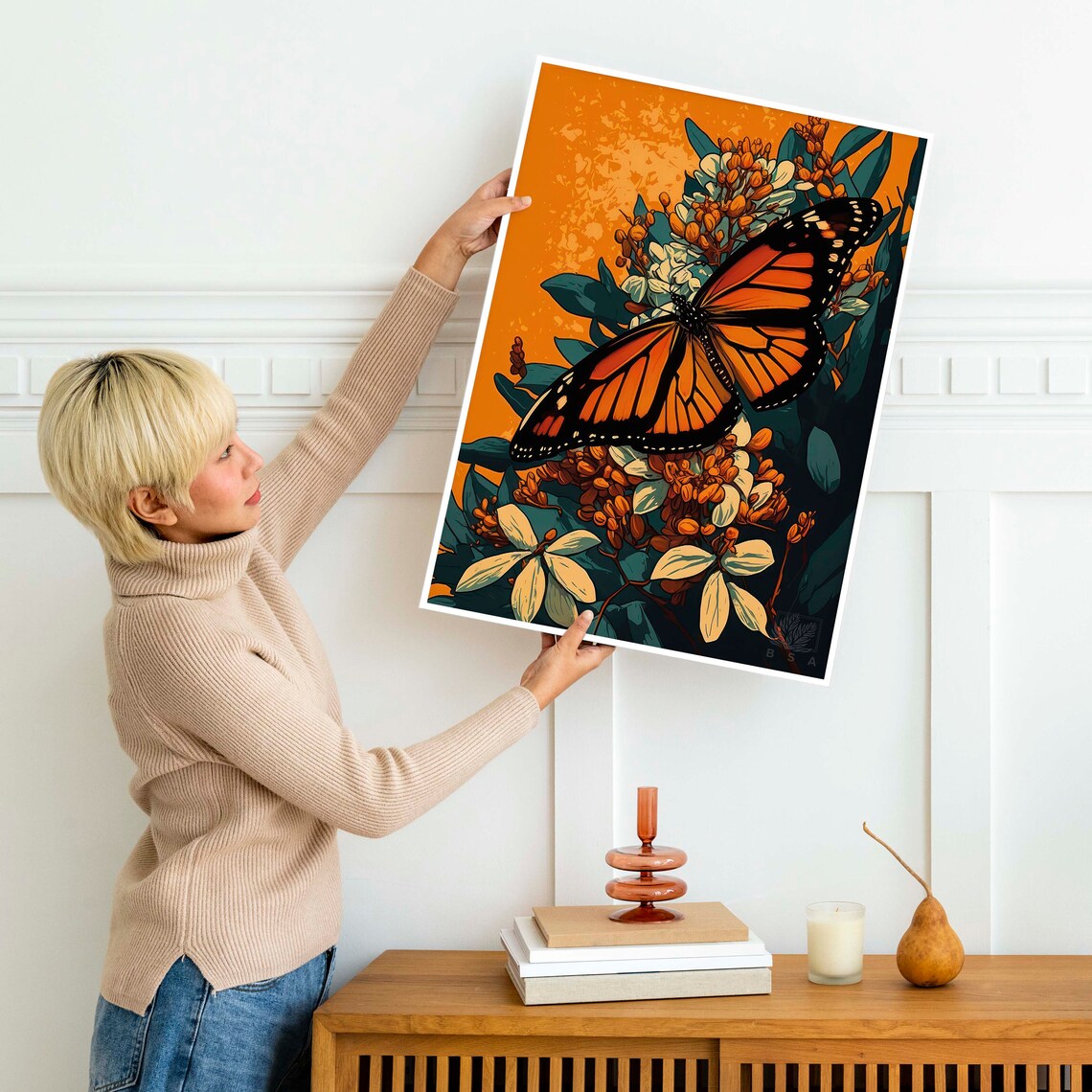 Monarch Butterfly Poster Print, Gauguin-Inspired Modern Decor - Image 2