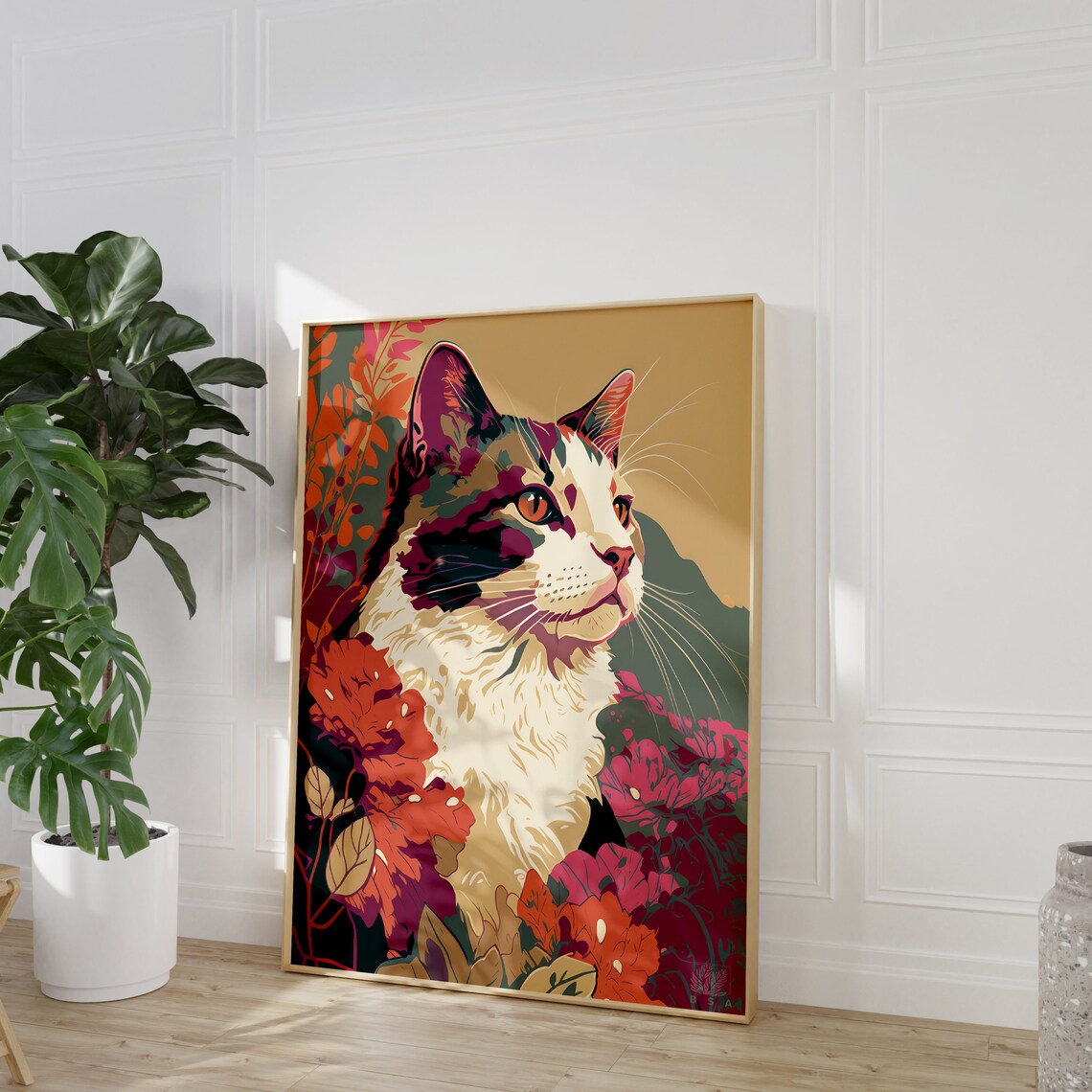 Calico Cat Flower Art, Floral Modern Cat Print - Image 2