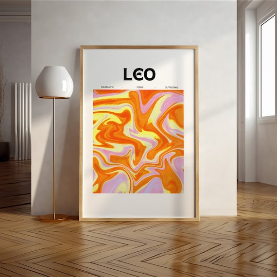 Leo Zodiac Sign Orange Aura Marble Gradient Astrology Poster