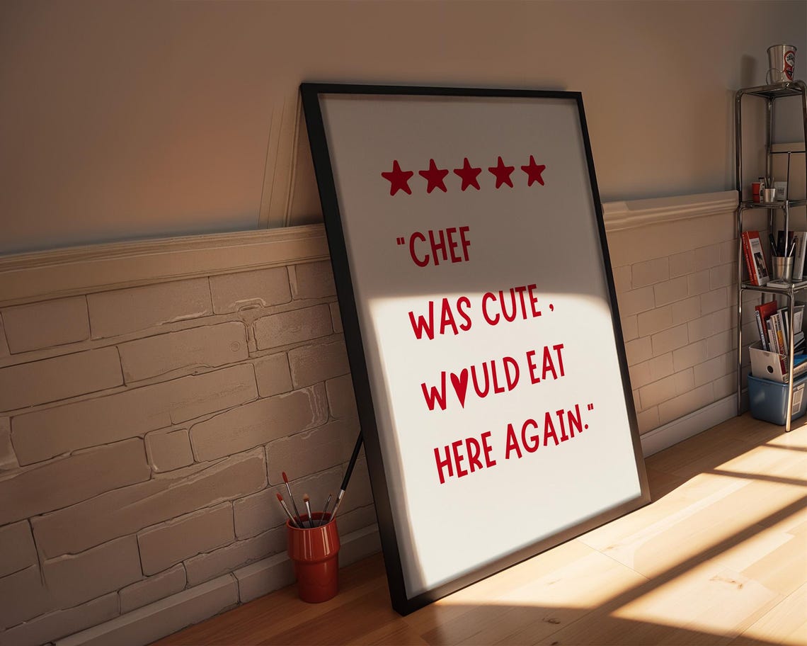 Five Star Review Chef Was Cute Would Eat Here Again Red Poster - Image 3
