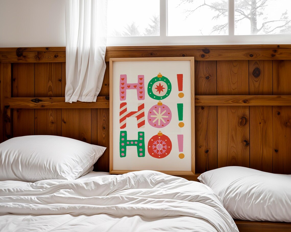 Colorful Ho Ho Ho Christmas Typography Trendy Holiday Poster