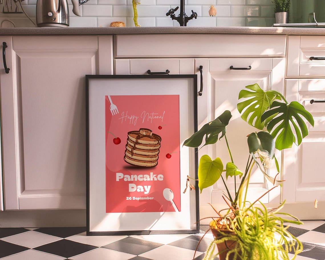 Happy National Pancake Day 26 September Cute Retro Kitchen Poster - Image 3