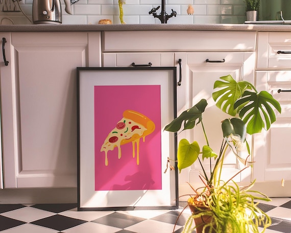 Pizza Print Trendy Kitchen Poster Pizza Poster Cute Food Kitchen Art Fun Kitchen Print Pink Poster Print