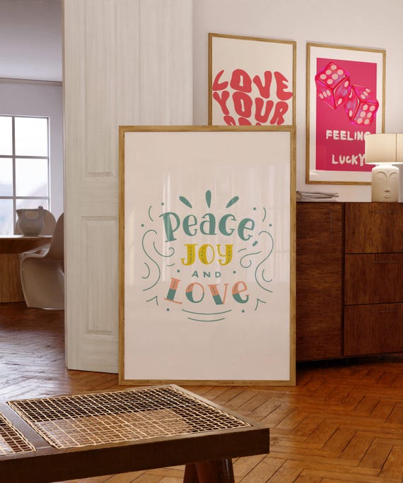 Peace Joy Love Positive Affirmation Inspirational Quote Holiday Poster Cheerful Holiday Poster Trendy Wall Art