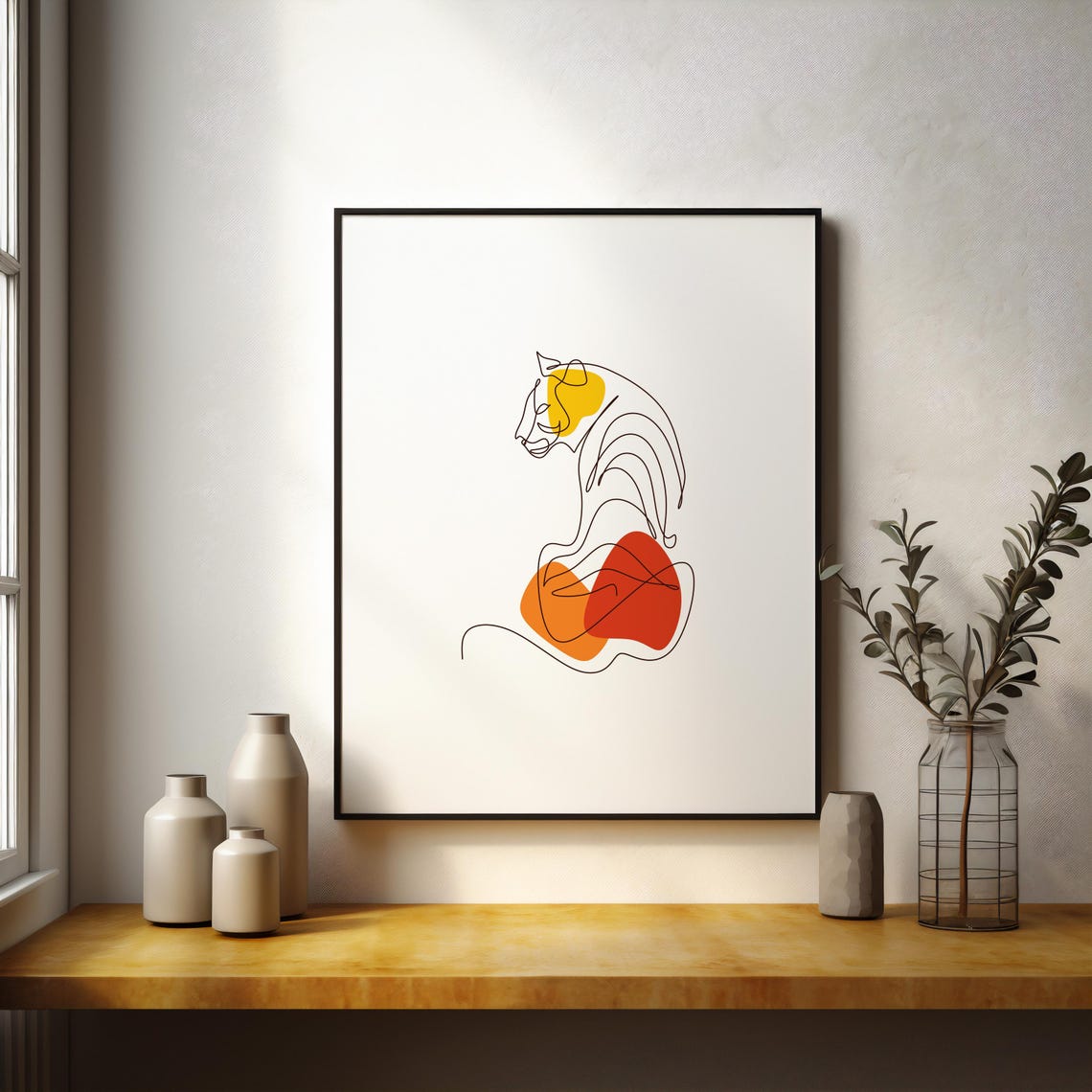 Minimalist Line Art Tiger With Bold Color Blocks Modern Poster - Image 4