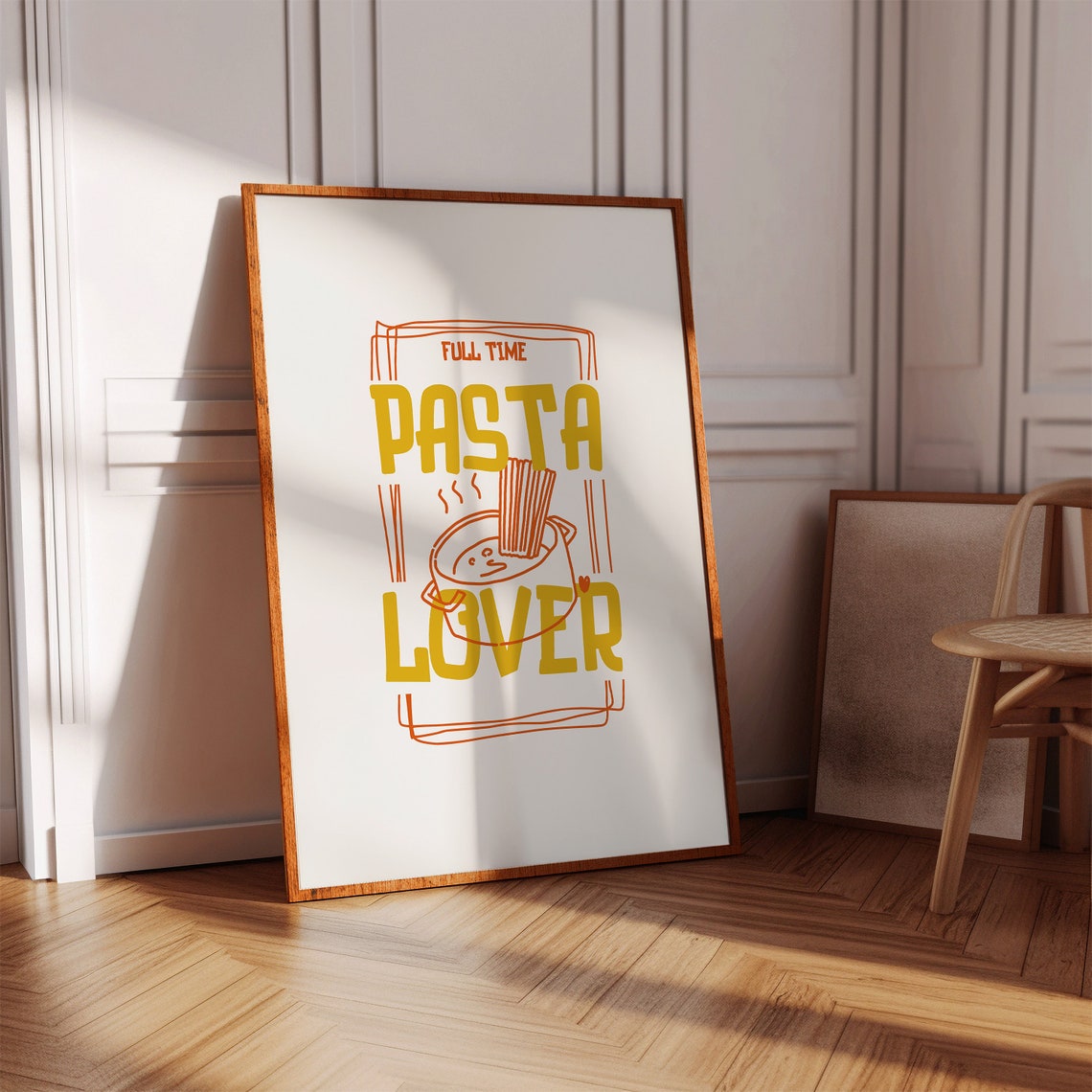 Full Time Pasta Lover Retro Typography Kitchen Food Decor Poster - Image 3