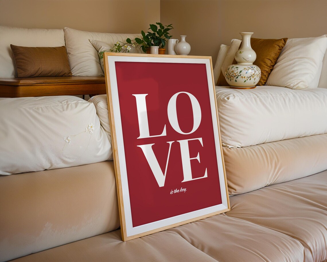 Love Is The Key Bold Red Typography Romantic Quote Wall Poster - Image 4