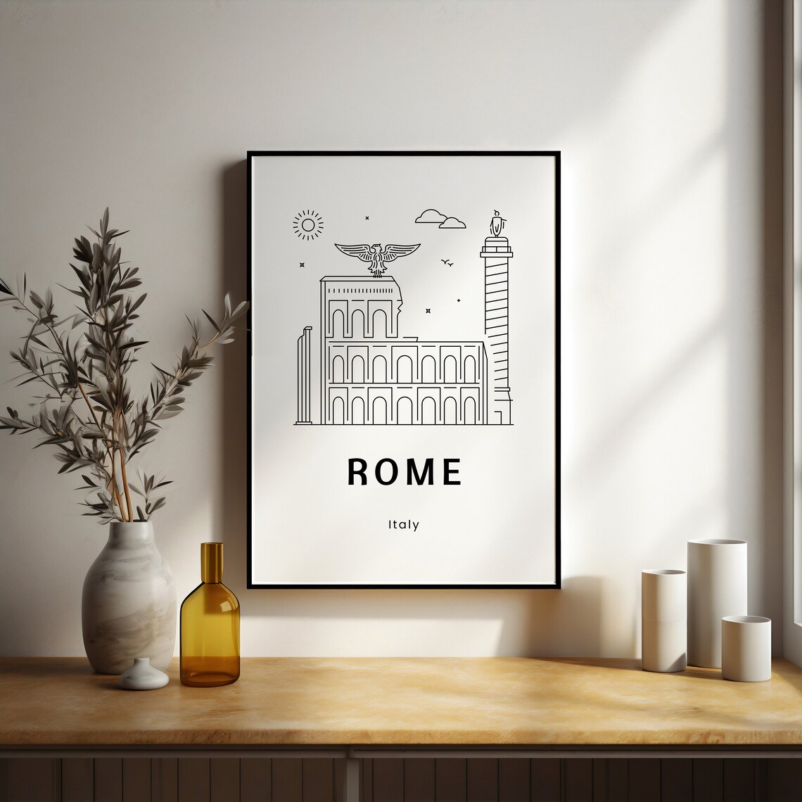Rome Italy Vintage Monument Column Line Art City Travel Poster - Image 2