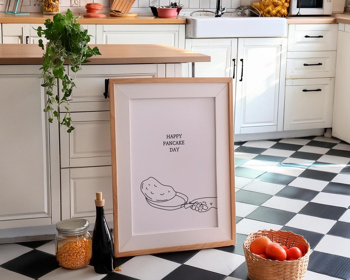 Happy Pancake Day Hand Flipping Pancake Line Art Kitchen Poster - Image 4