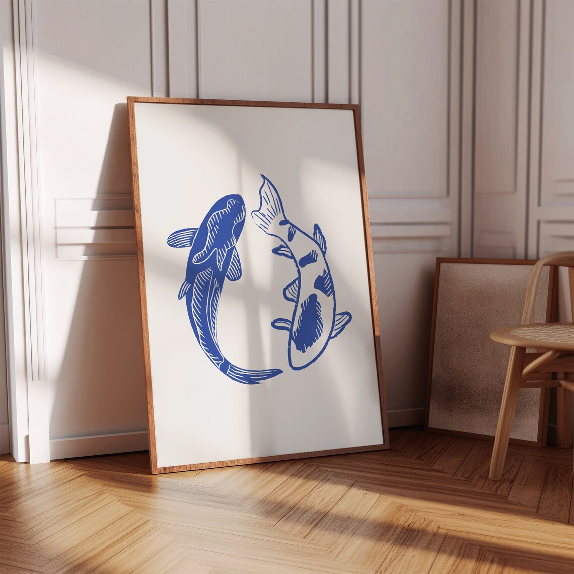Blue Fish Koi Fish Retro Vintage Art Print