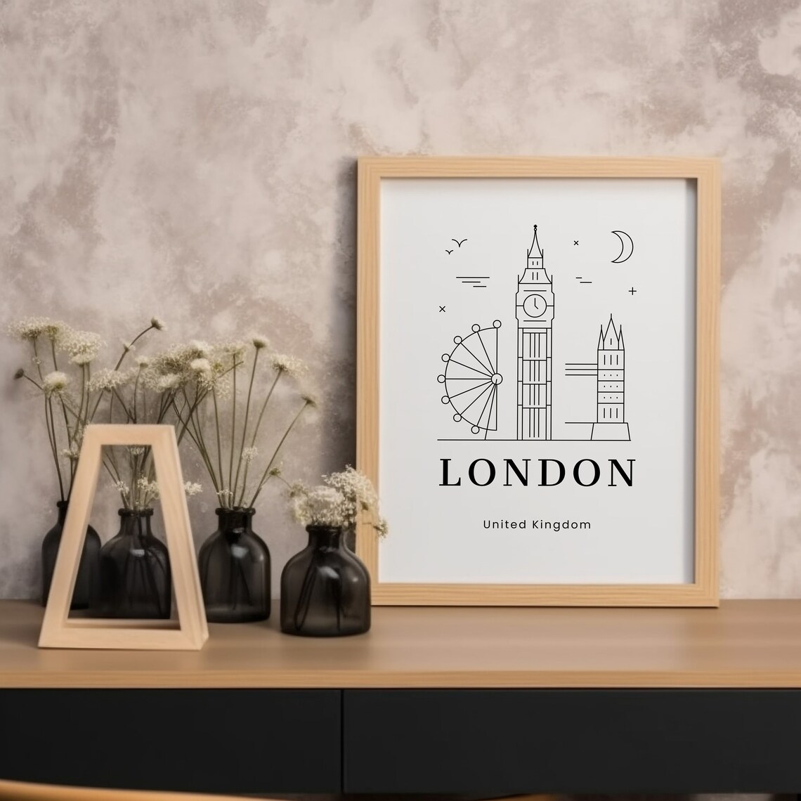 London United Kingdom Line Art Skyline Big Ben Travel Poster - Image 3