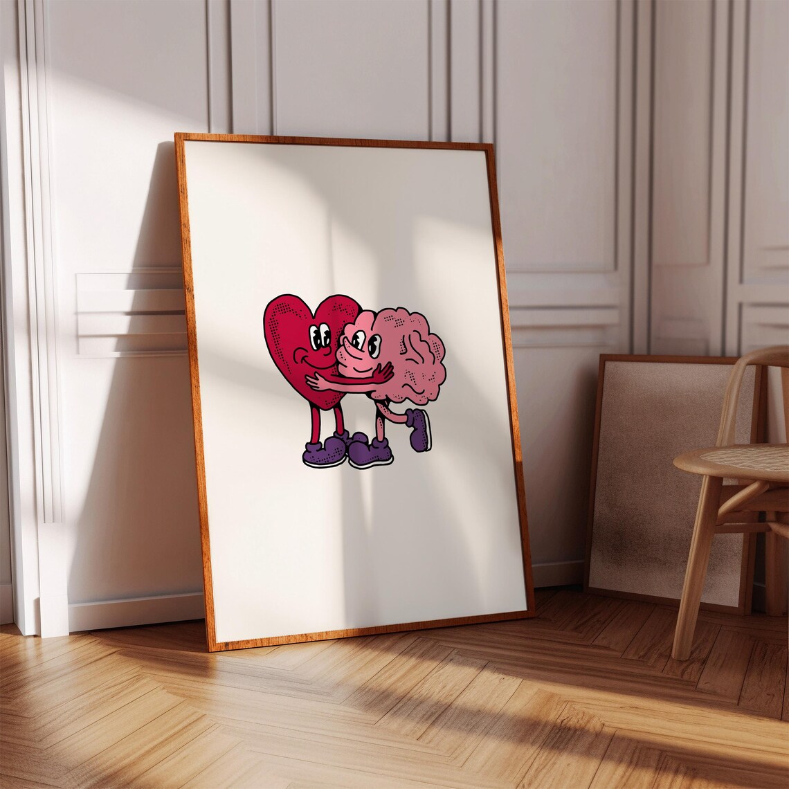 Hugging Heart and Brain Retro Cartoon Best Friends Forever Art Poster - Image 3
