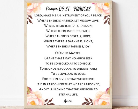 Prayer Of St Francis Wall Art Floral Catholic Faith Home Decor