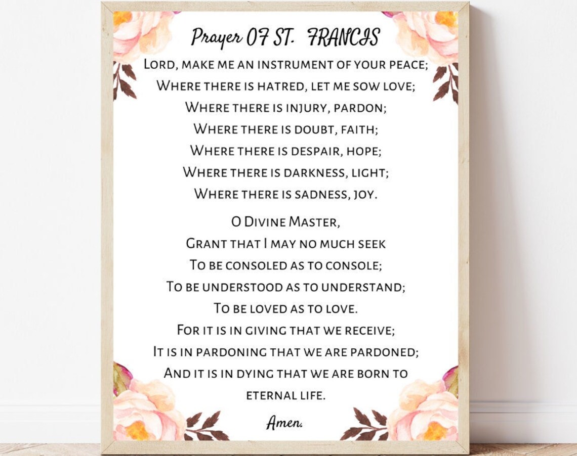 Prayer Of St Francis Wall Art Floral Catholic Faith Home Decor