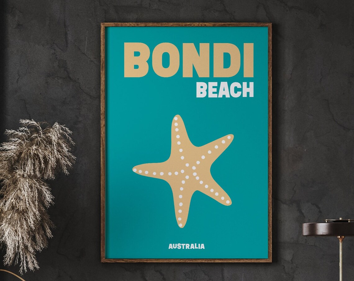 Bondi Beach Australia Starfish Teal Minimalist Travel Poster