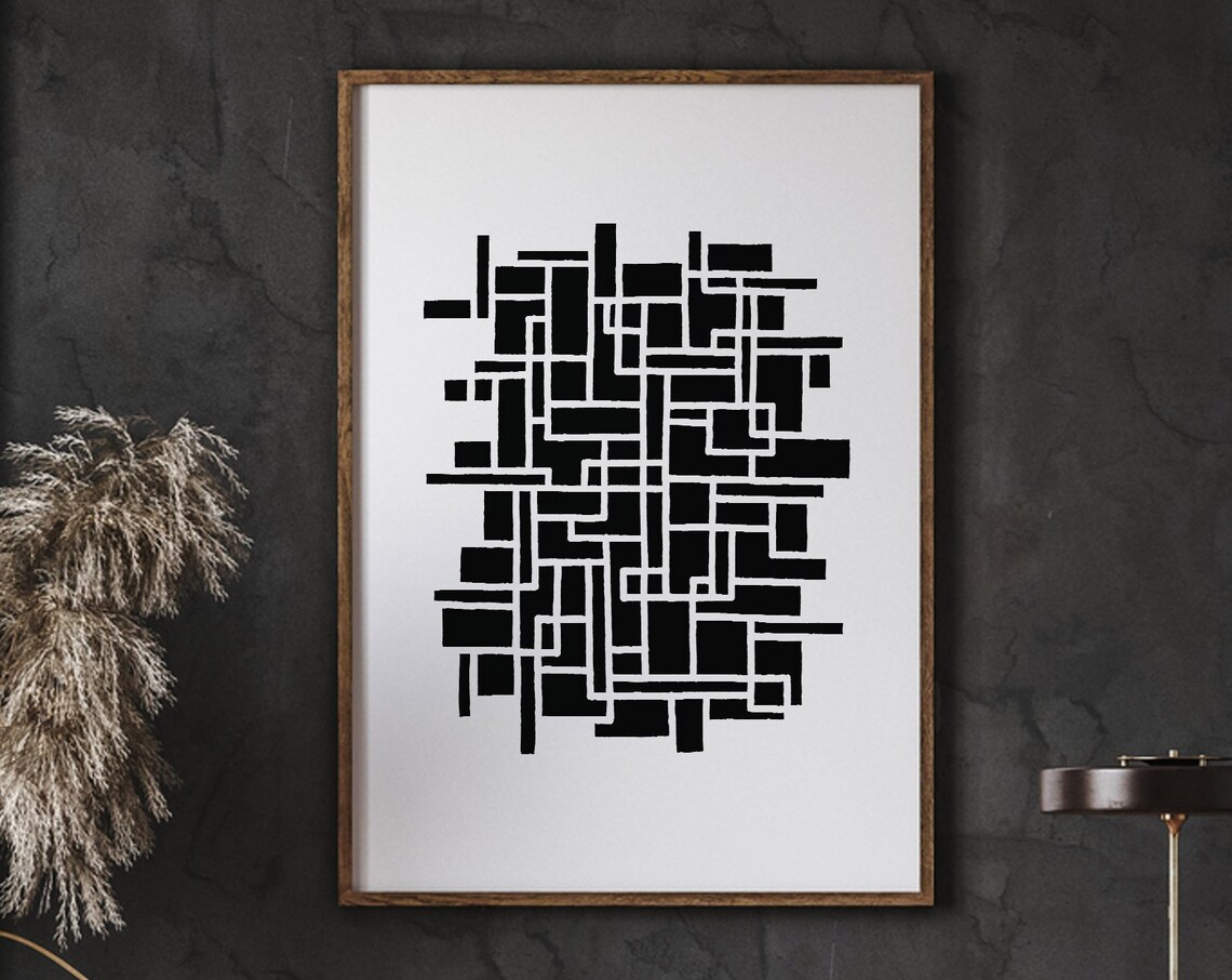 Black And White Geometric Wall Art Shapes Boho Decor Abstract Minimalist Print Instant