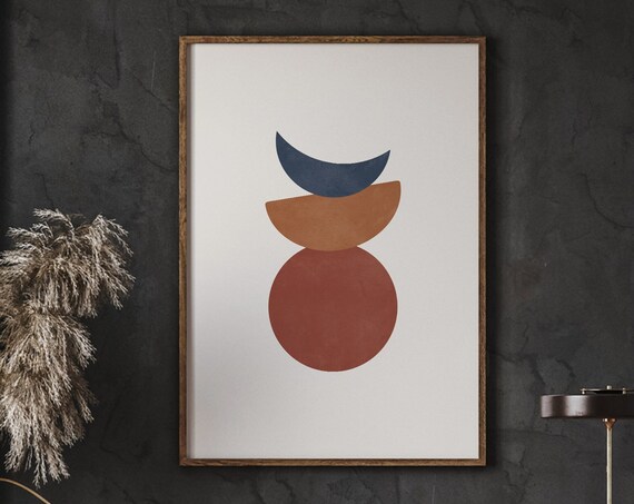 Moon Phase Graphic Illustration Geometric Wood Block Style Cycle Abstract Celestial Print Instant