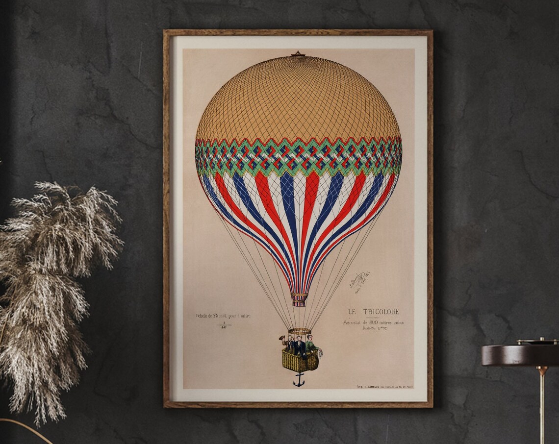 Vintage Hot Air Balloon Art Print, Retro Poster