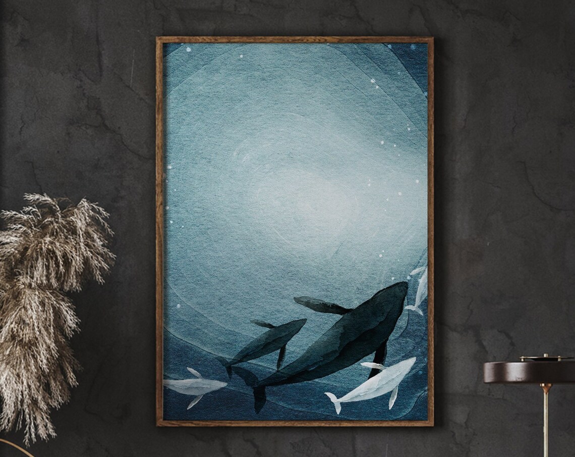 Whale Art Print, Modern Nautical Home Decor
