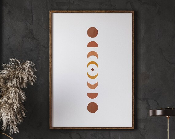 Neutral Moon Phases Boho Print Terracotta Peach Beige Lunar Cycle Celestial Wall Art Mystical Earthy Tones Instant