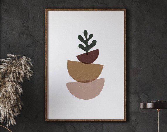 Potted Plant Poster Abstract Wall Art Gallery Living Room Boho Home Decor Farmhouse Print Instant