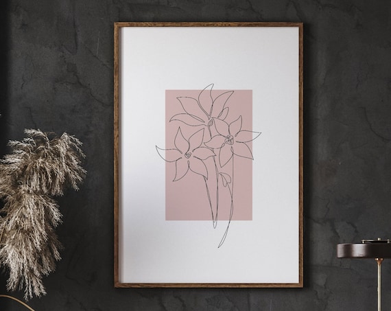 Blush Pink Continuous Line Flower Drawing Modern Minimalist Poster