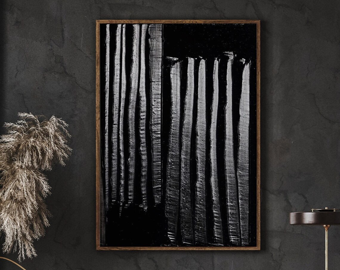 Pierre Soulages Black and White Vertical Brushstroke Abstract Art Poster