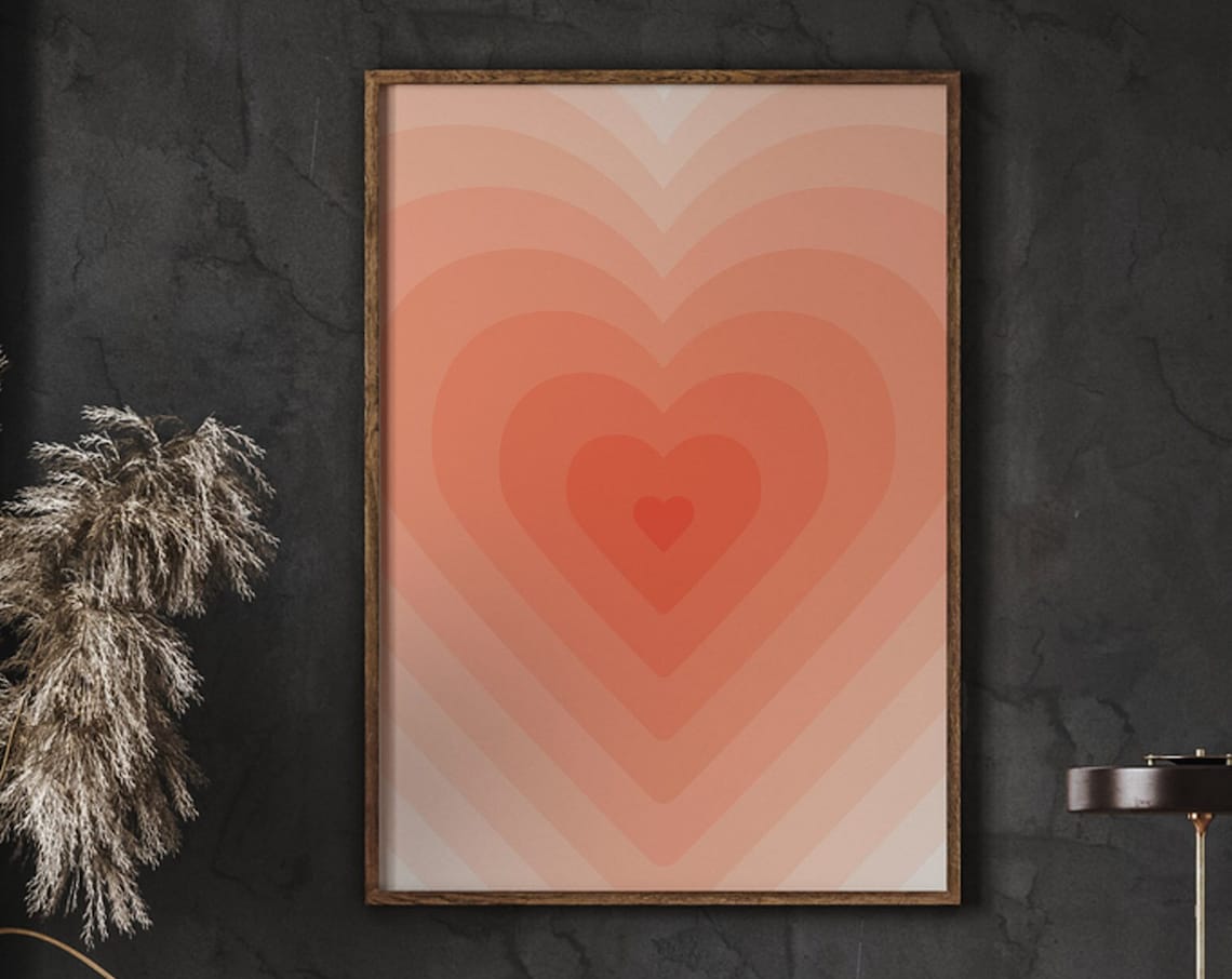 Retro Heart Poster, Girls Room Housewarming Gift