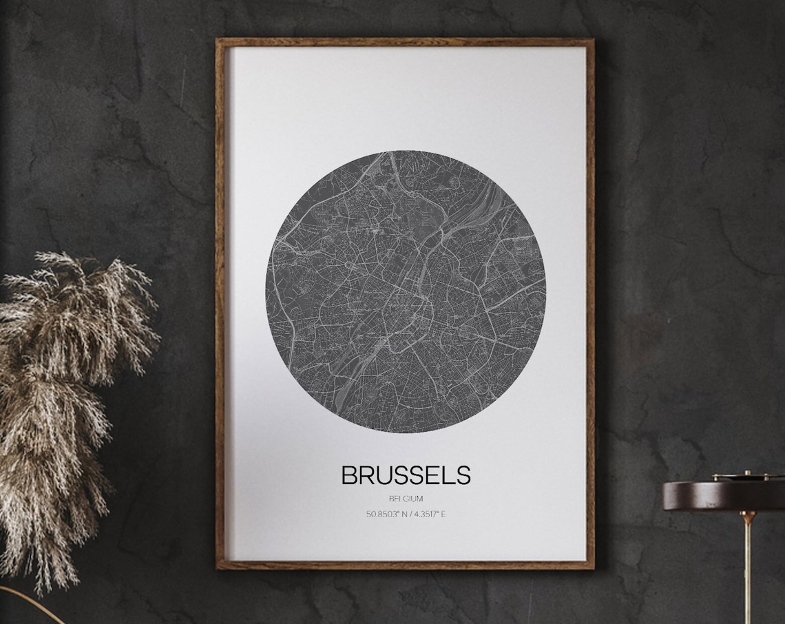 Brussels Map, Modern World City Art Print