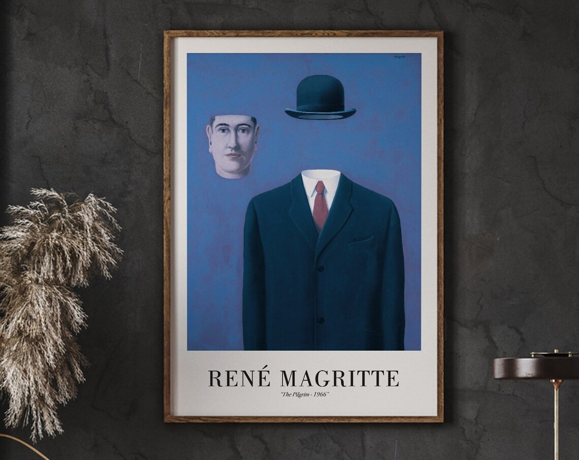 Rene Magritte The Pilgrim 1966 Surrealist Bowler Hat Exhibition Art Poster