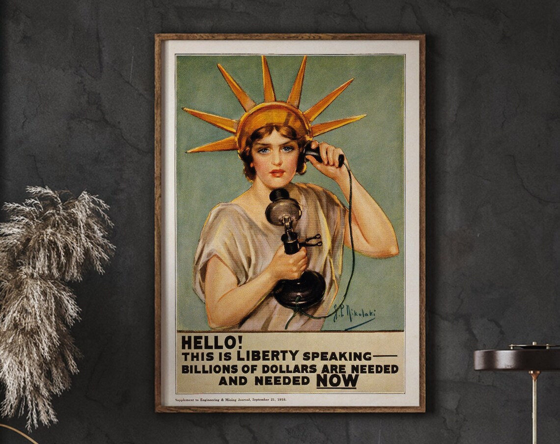 Hello This Is Liberty Speaking Vintage 1918 Telephone War Poster