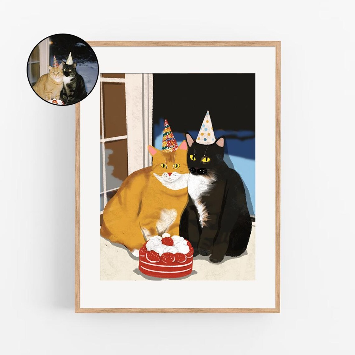 Tuxedo Cat Custom Pet Portrait Lounging in Chair Black White Wall Art - Image 4