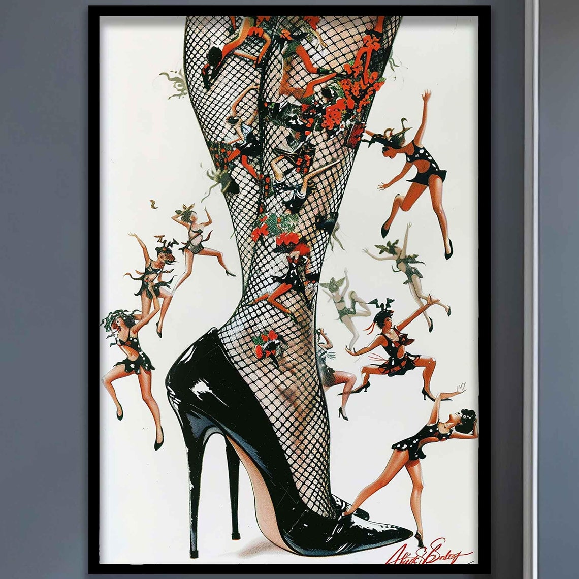 Pin-Up Fishnet Stiletto Leg With Tiny Dancers Surreal Art Poster