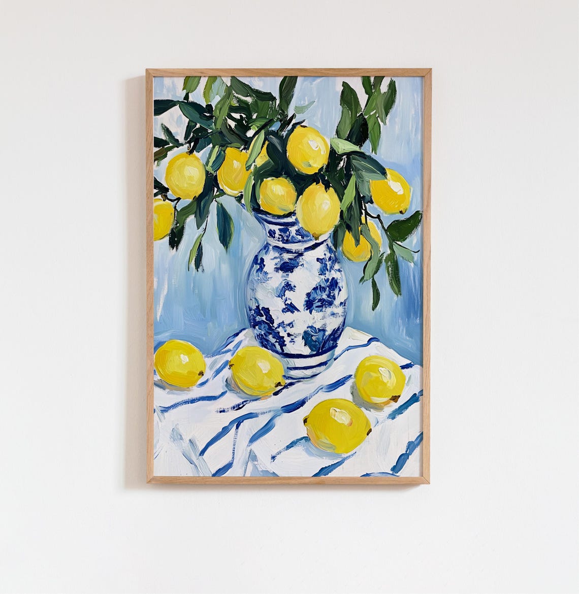 Lemons in Blue Porcelain Vase Still Life Kitchen Wall Poster