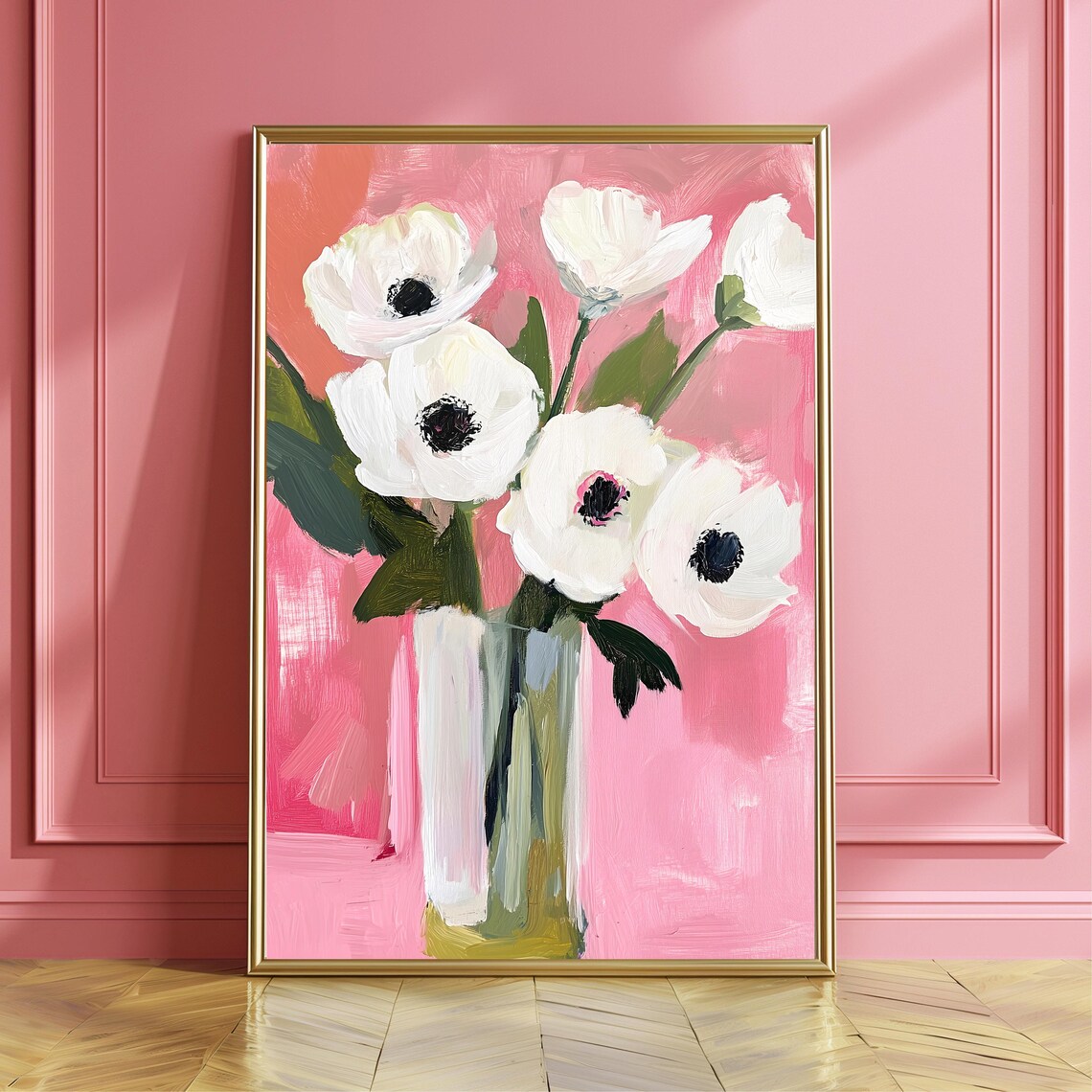 White Anemones, Matisse-Style Floral Art Print