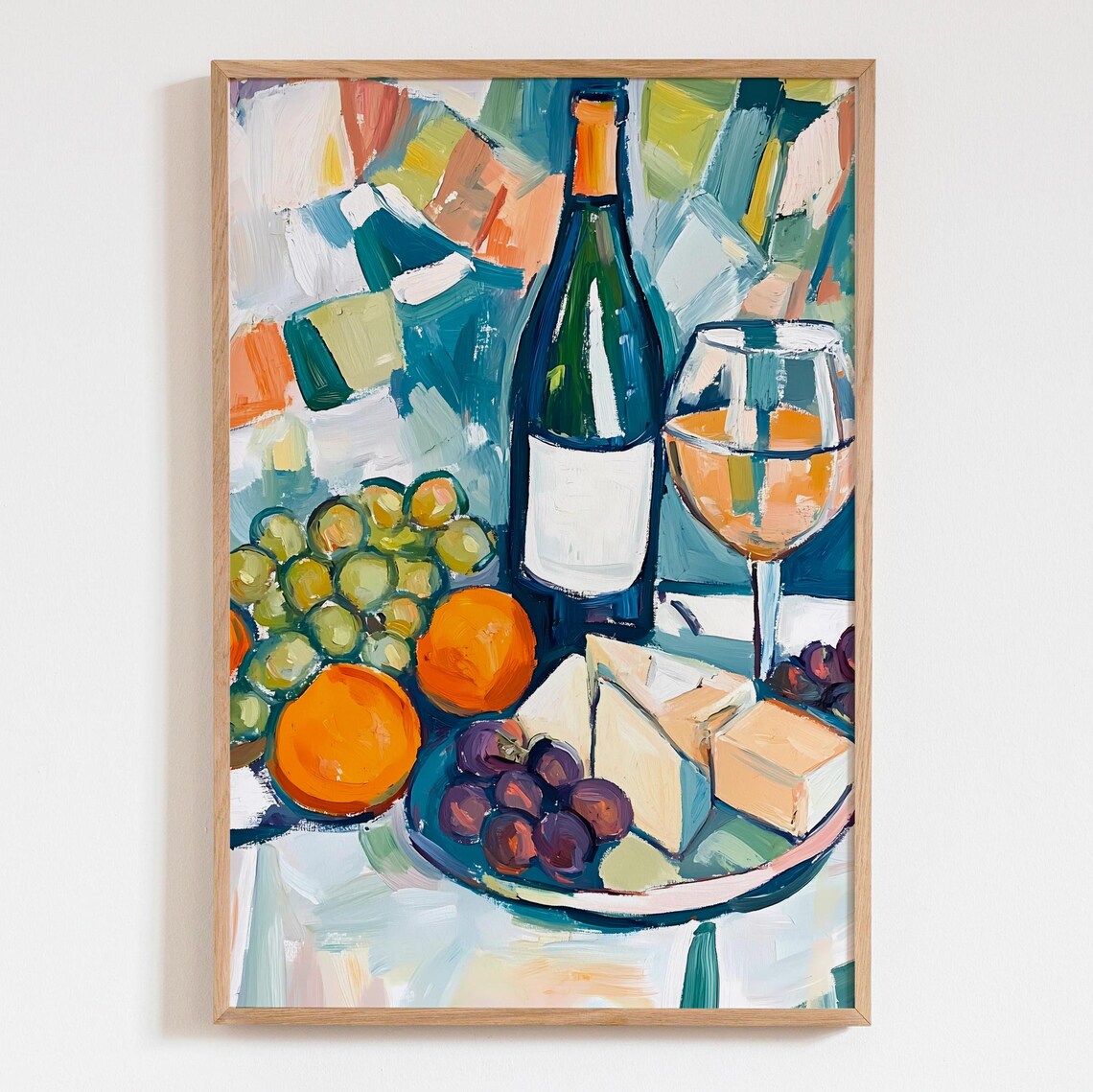 White Wine, Cheese and Grapes Kitchen Bar Art Print