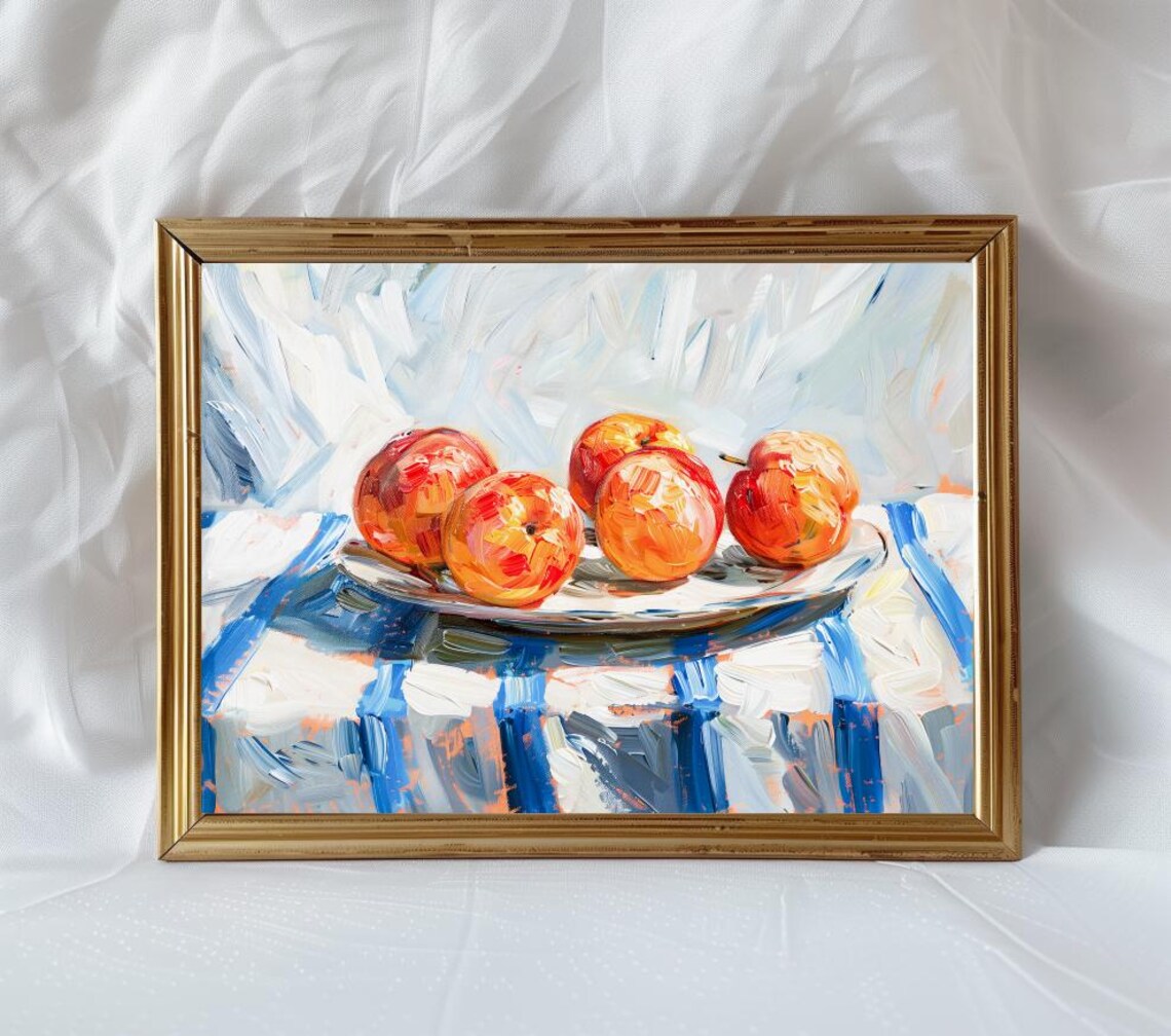 Ripe Juicy Peaches on a Plate Impressionist Still Life Art Poster