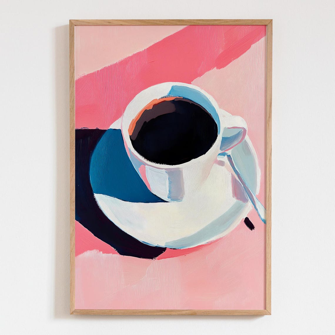 Black Coffee in White Cup on Pink Background Acrylic Still Life Poster