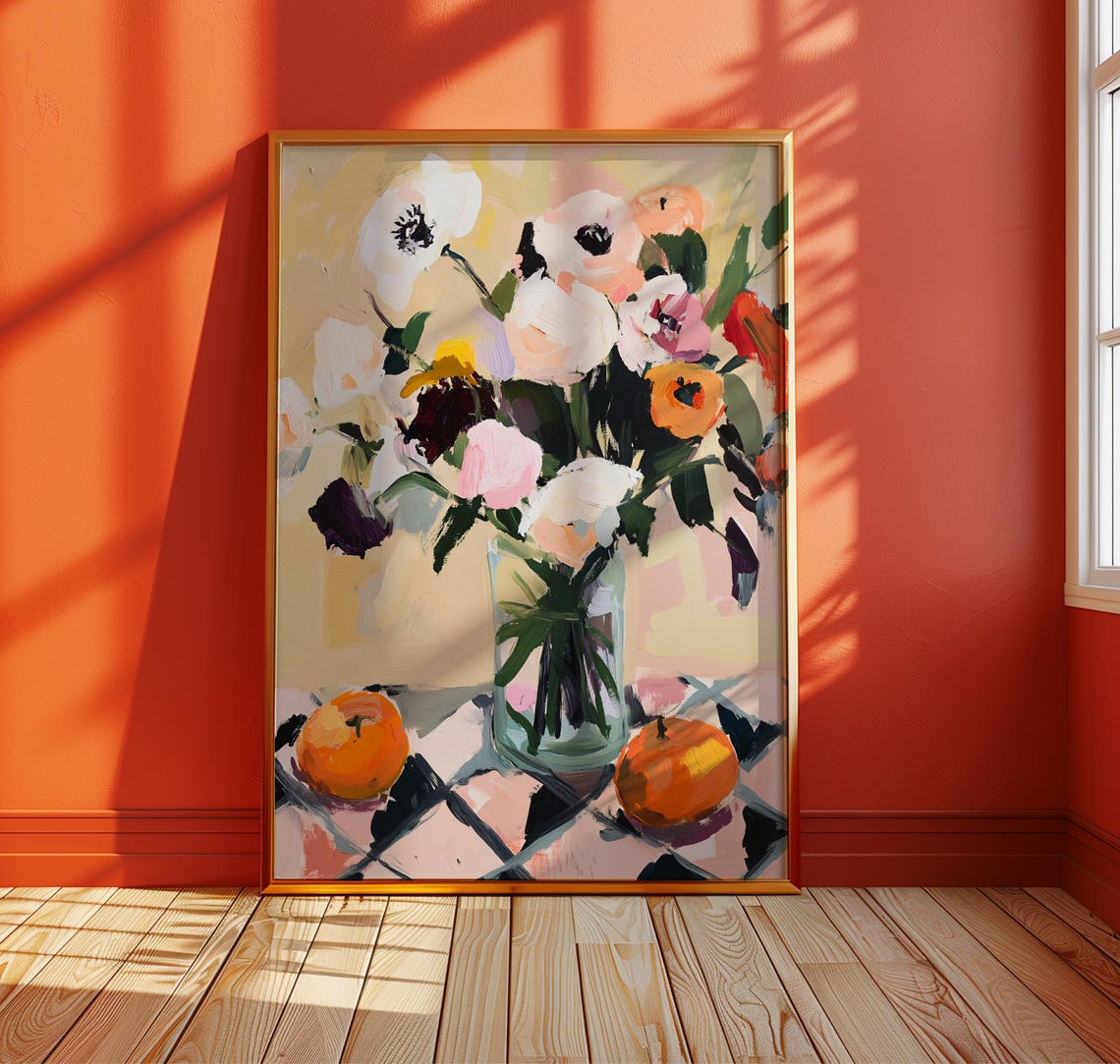 Impressionist Flower Bouquet Orange Summer Still Life Art Poster