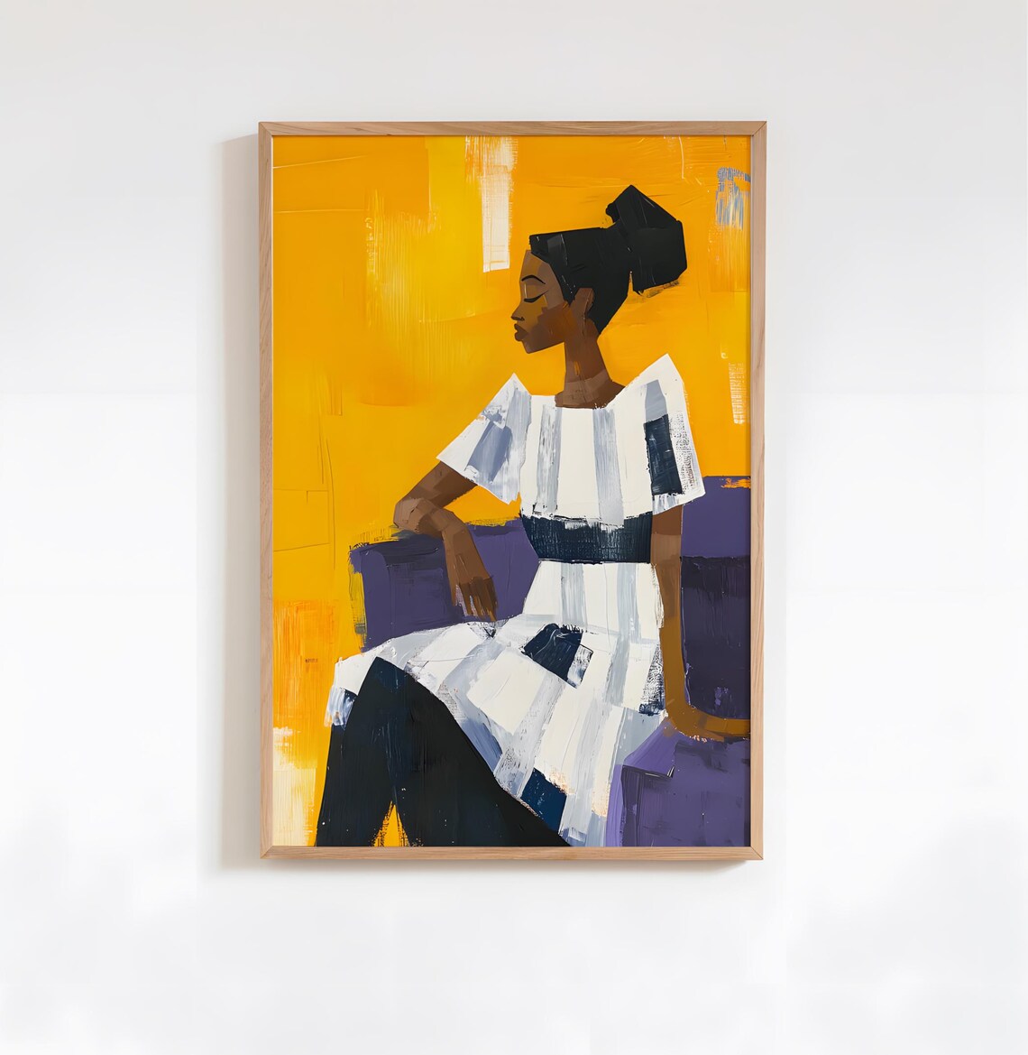 Bold Yellow And Lilac Abstract Woman Seated Modern Acrylic Poster